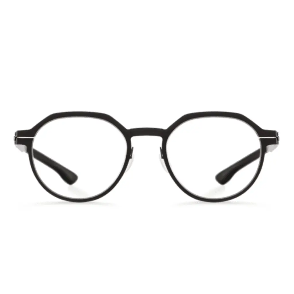 Schwarze runde Brille von IC! Berlin auf Weiß.