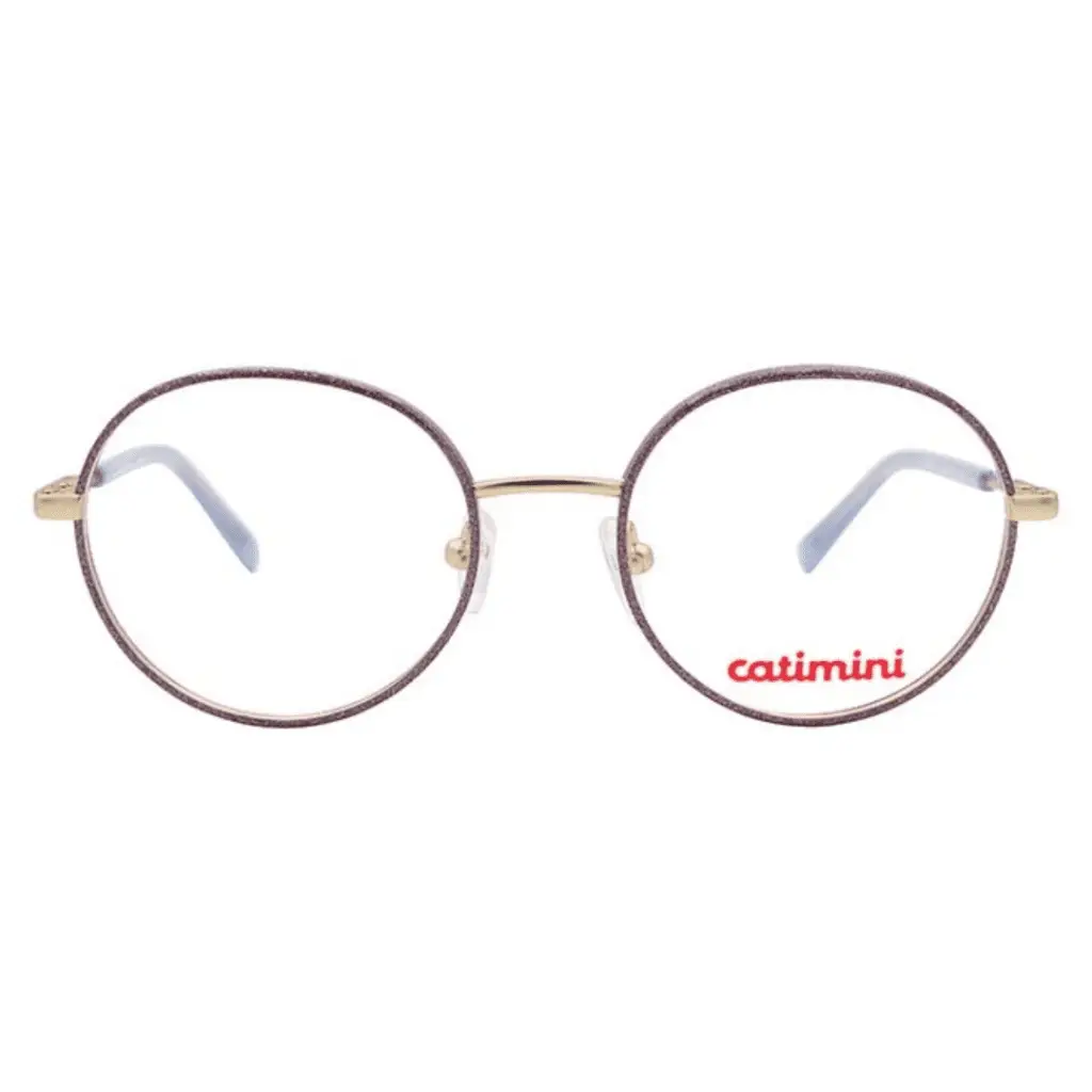 Runde Kinderbrille von CAtimini mit goldfarbenem Gestell.