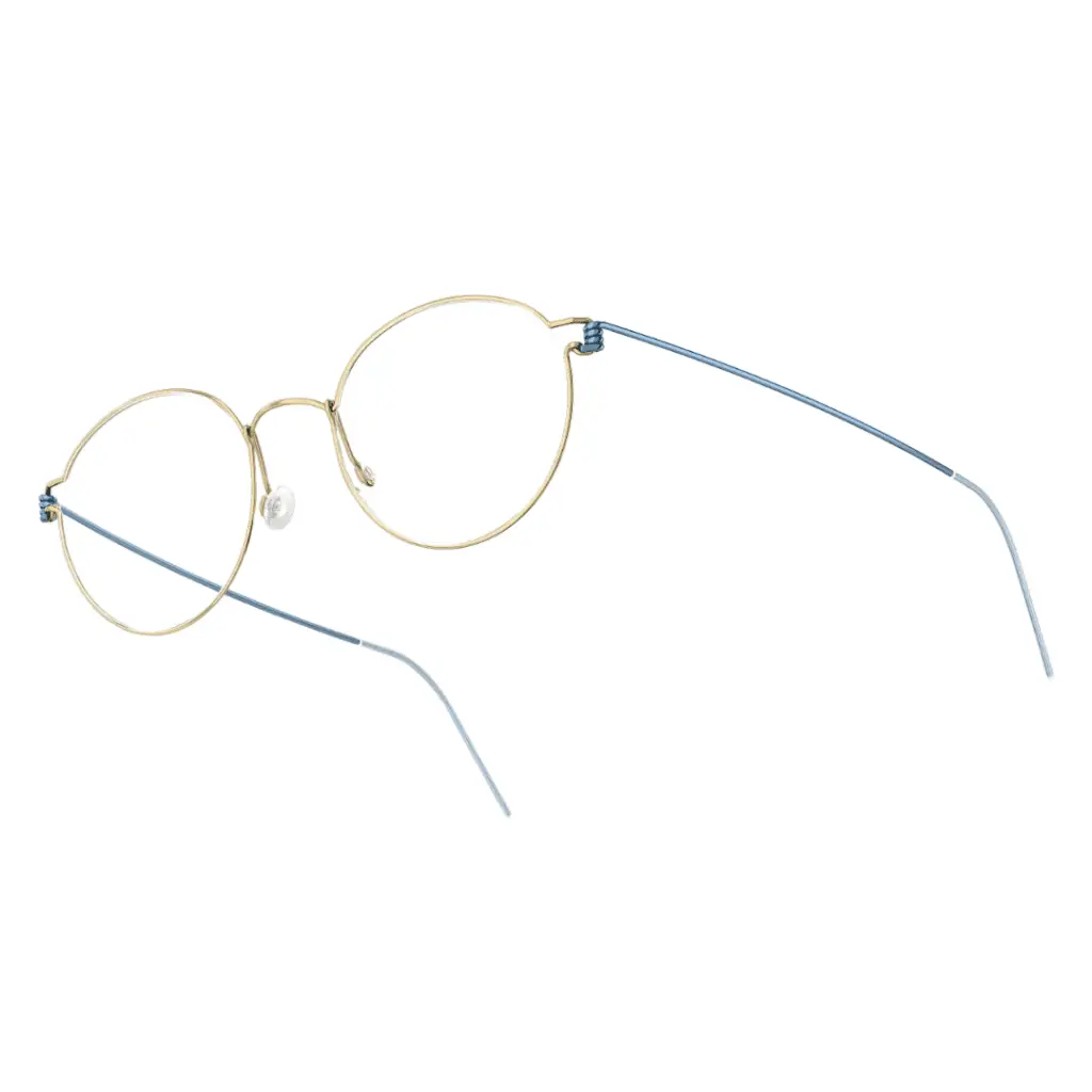 Runde goldene Kinderbrille von Lindberg auf weißem Hintergrund.