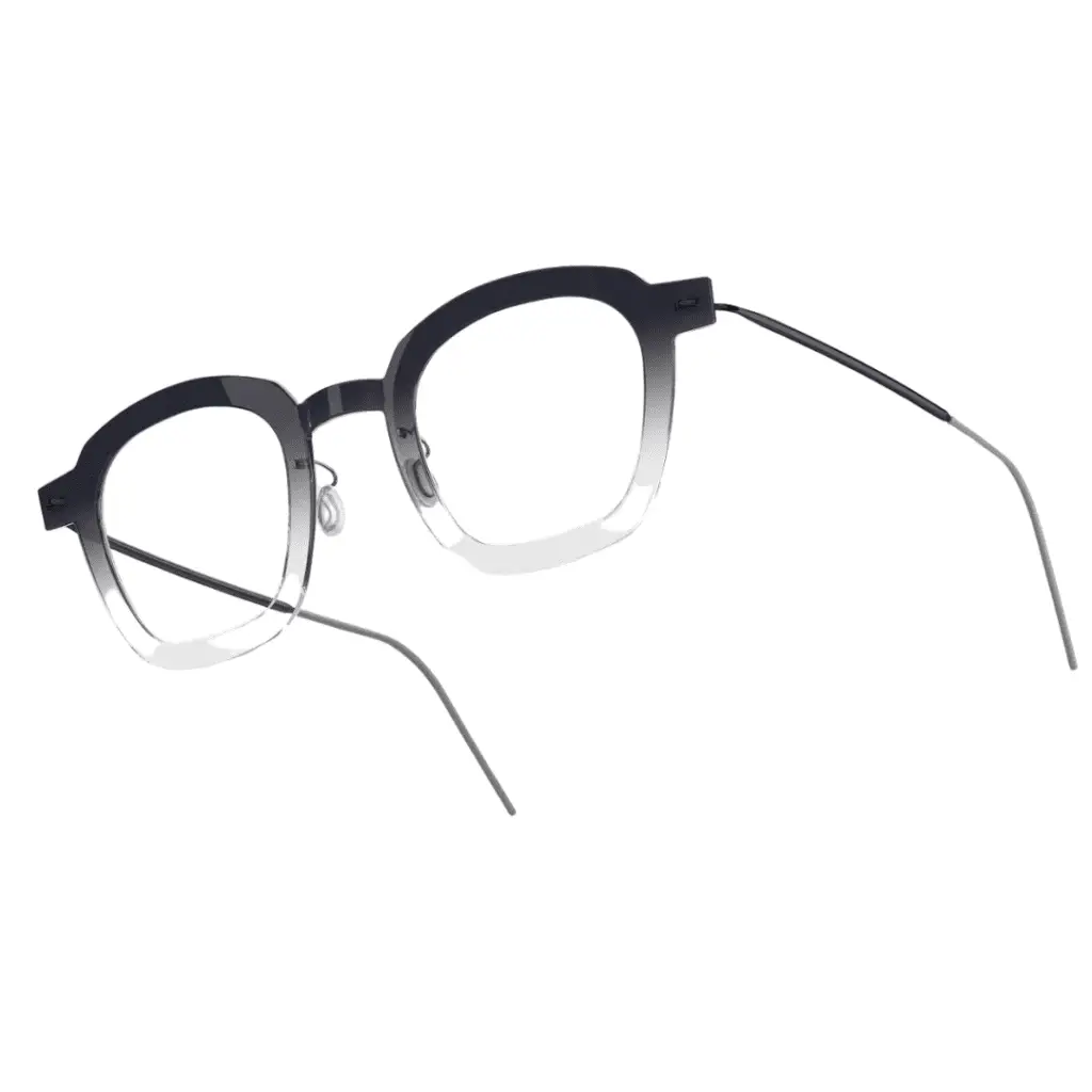 Moderne, runde Lindbergbrille in Schwarz-Weiß.