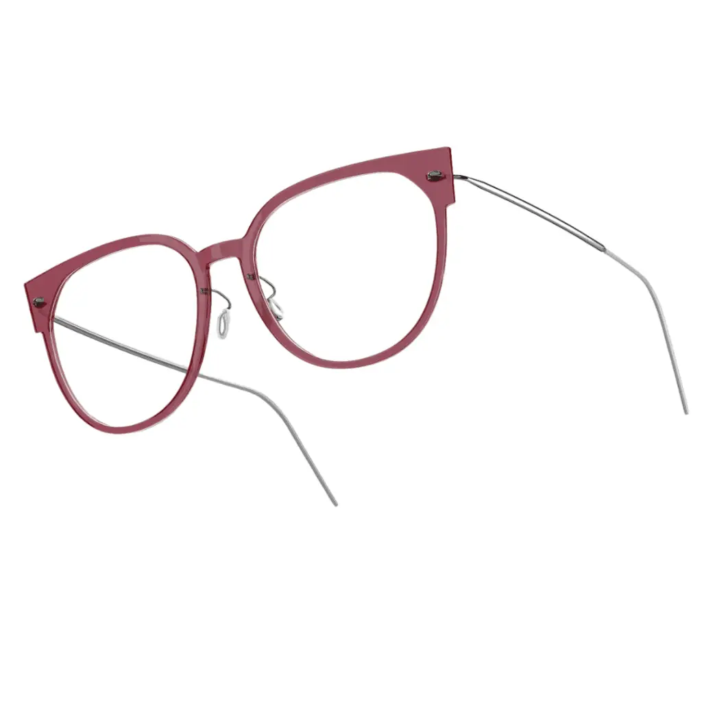 Rote Brille von Lindberg auf weißem Hintergrund.