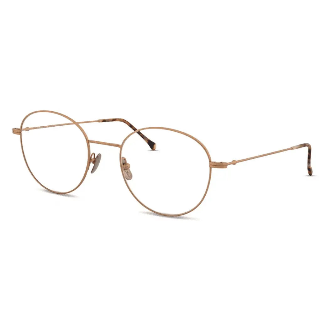 Runde goldene Brille von Lunor auf weißem Hintergrund.